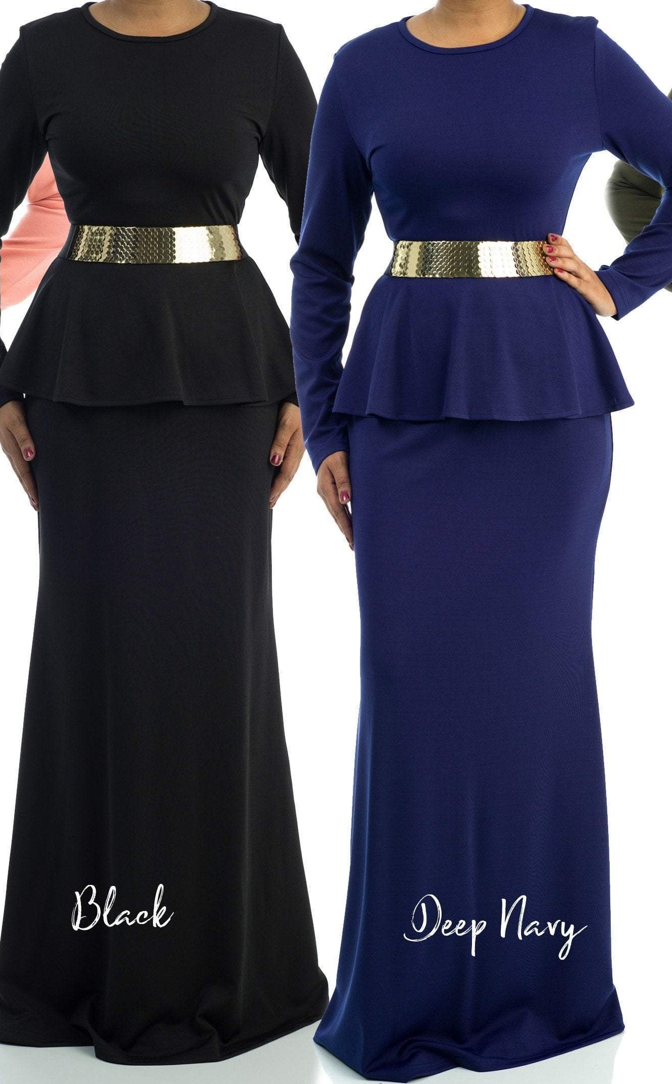 Classic Long Sleeve Peplum Maxi Dress Kabayare