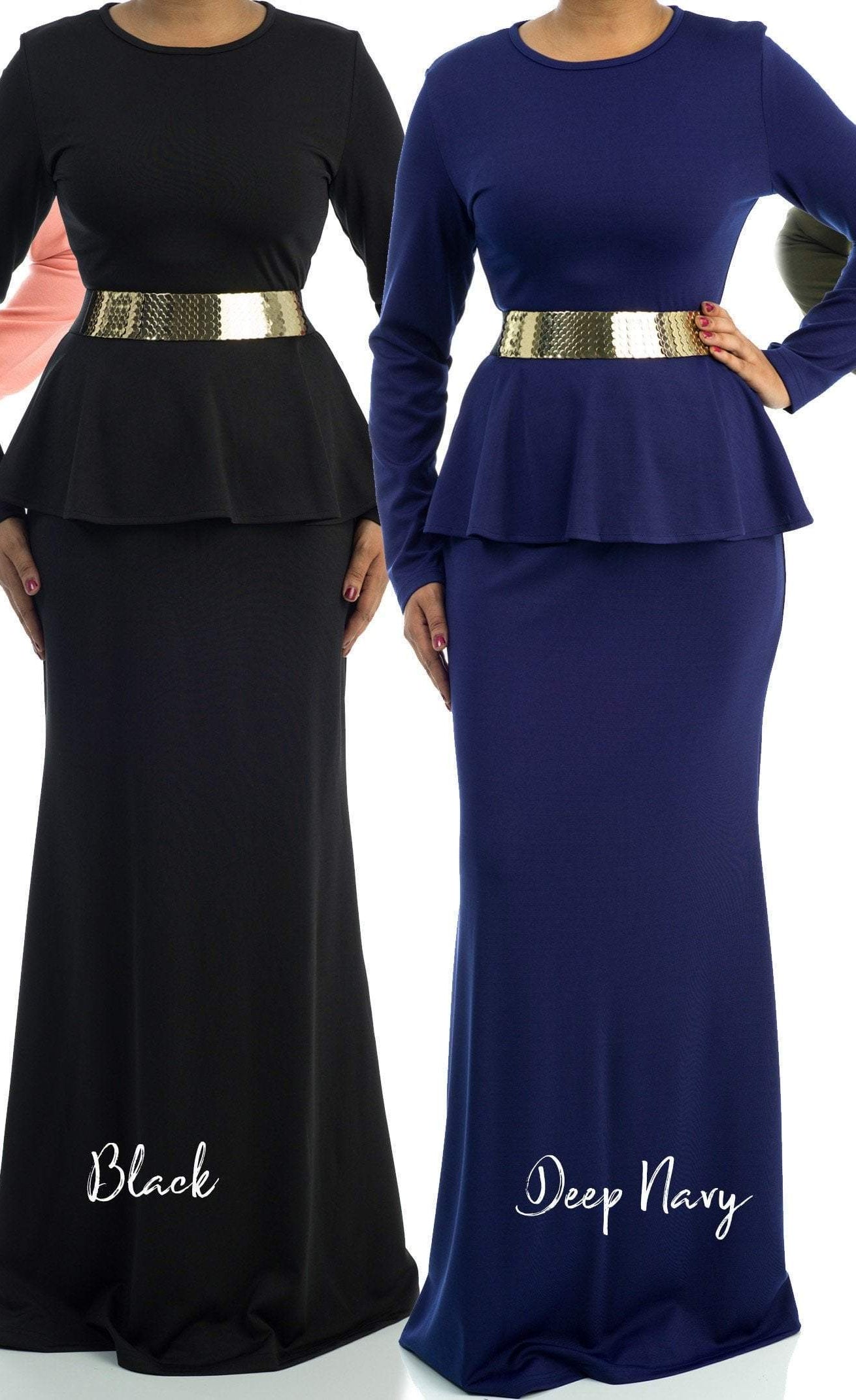 Classic Long Sleeve Peplum Maxi Dress Kabayare