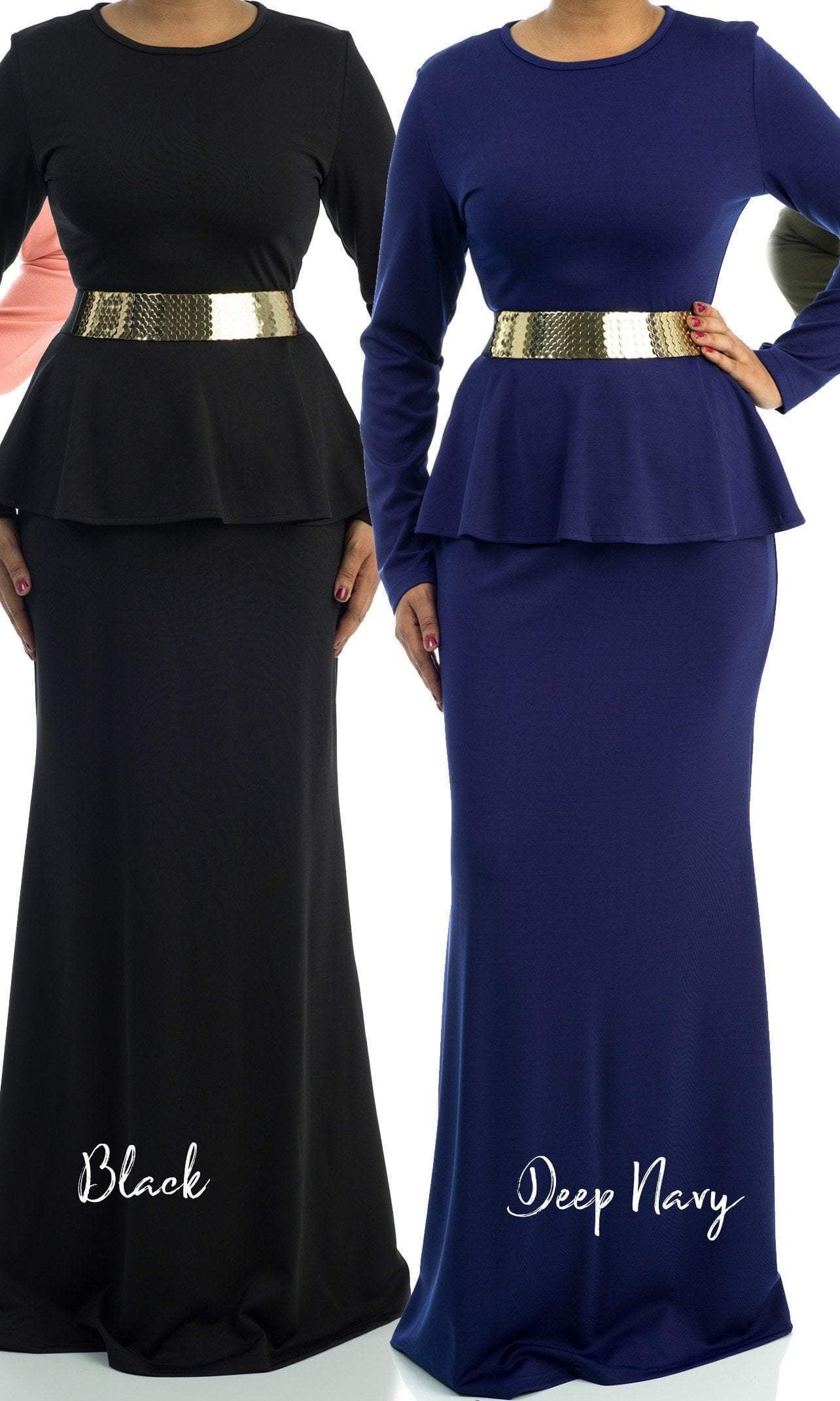 Classic Long Sleeve Peplum Maxi Dress Kabayare