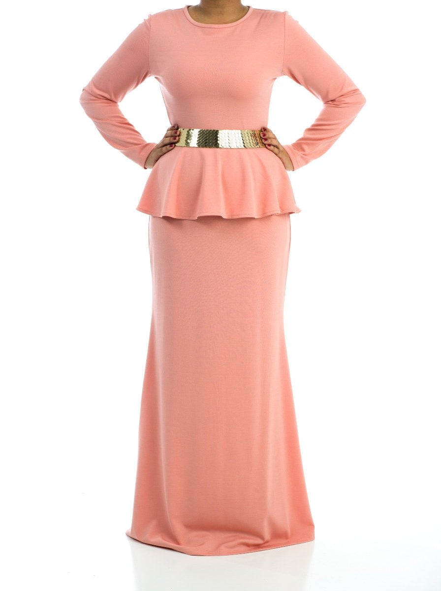 Classic Long Sleeve Peplum Maxi Dress Kabayare