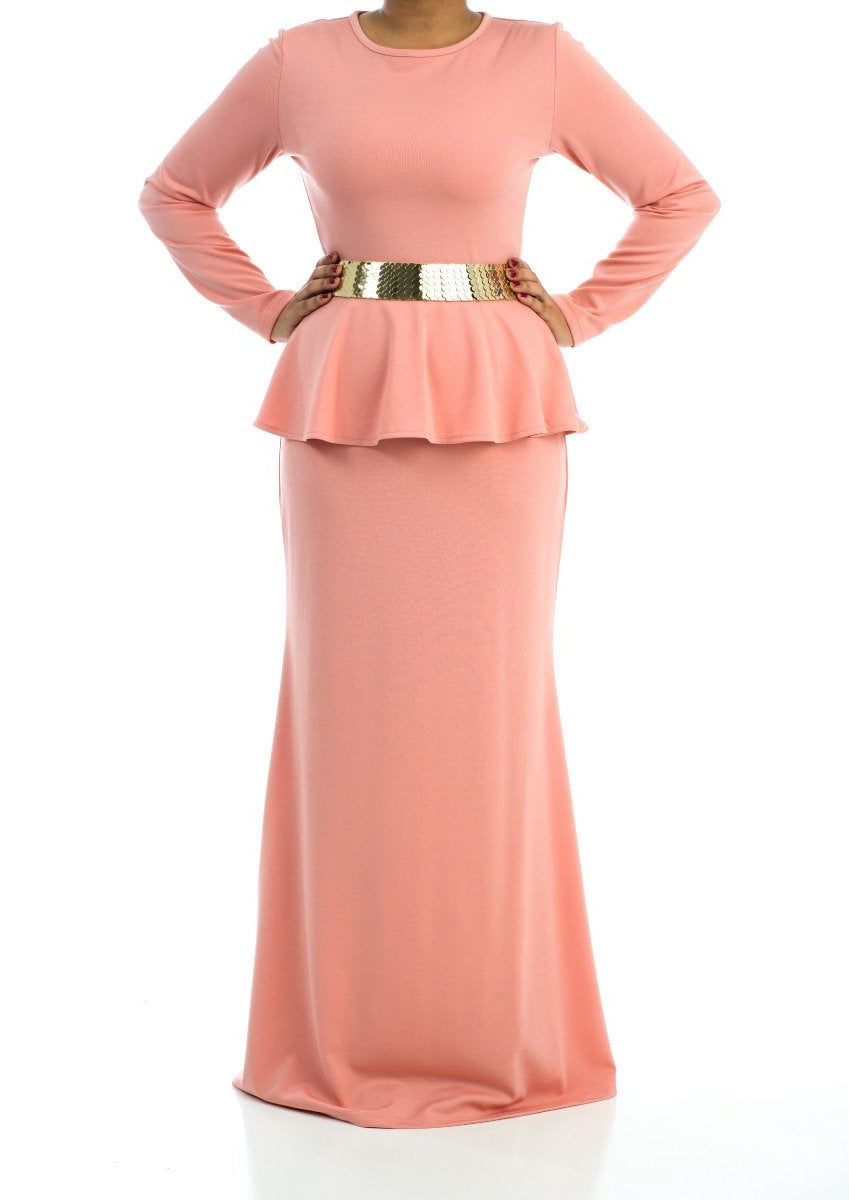 Classic Long Sleeve Peplum Maxi Dress Kabayare