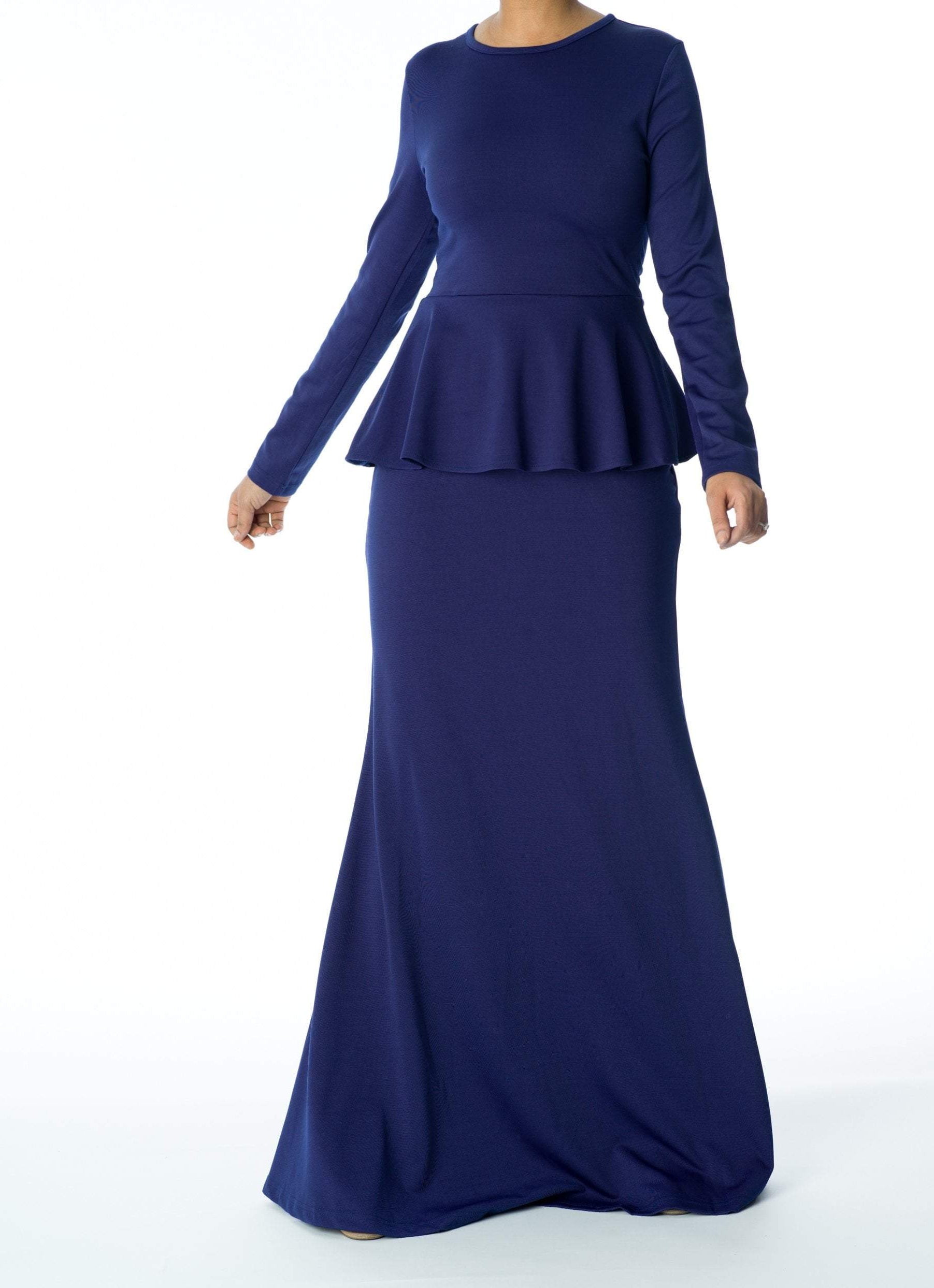 Classic Long Sleeve Peplum Maxi Dress Kabayare