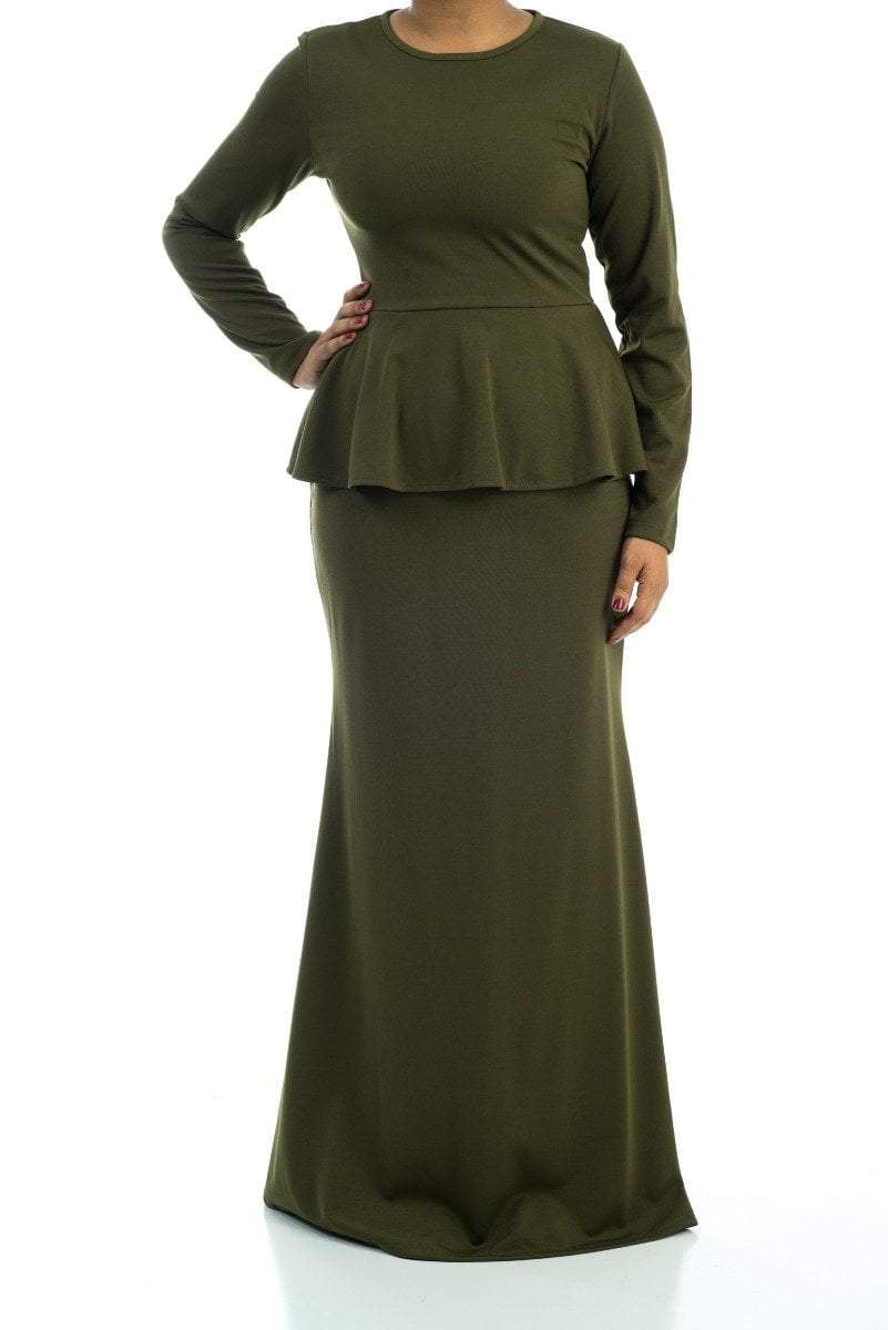 Classic Long Sleeve Peplum Maxi Dress Kabayare