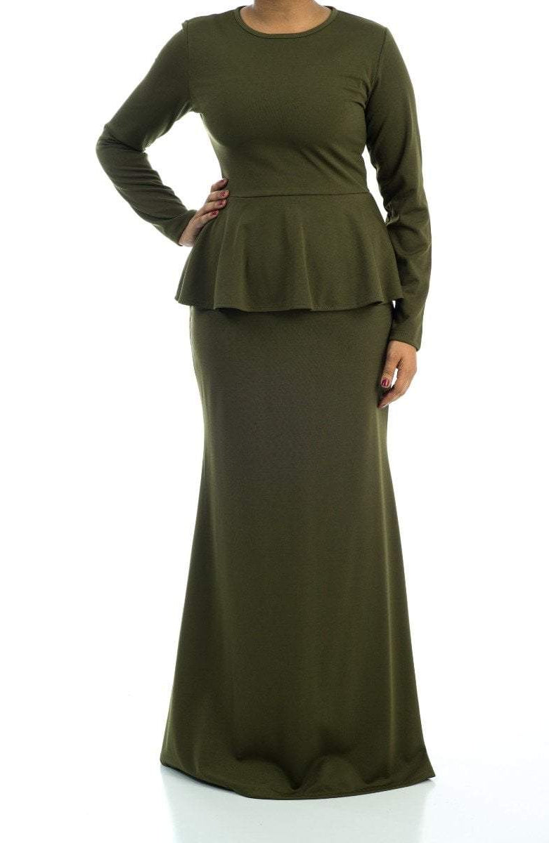 Classic Long Sleeve Peplum Maxi Dress Kabayare