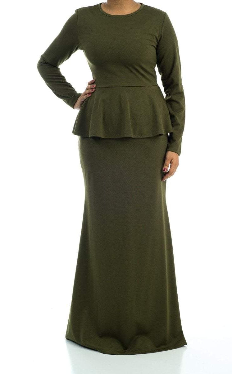 Classic Long Sleeve Peplum Maxi Dress Kabayare