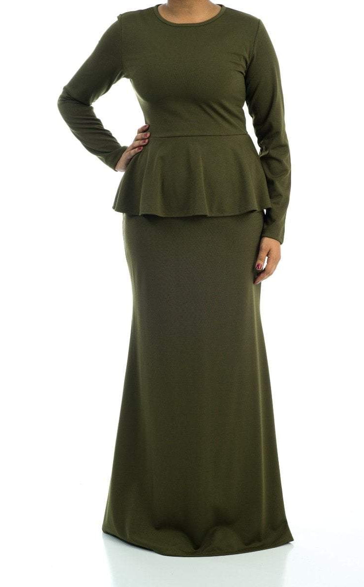 Classic Long Sleeve Peplum Maxi Dress Kabayare