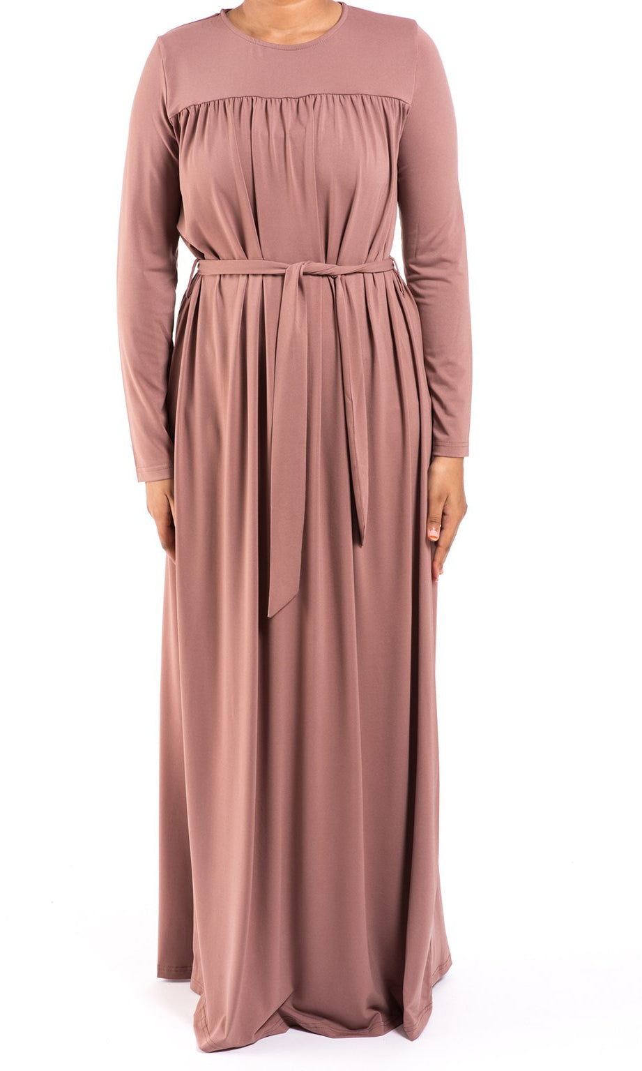 Coffee Modest Long Sleeve Dress Kabayare