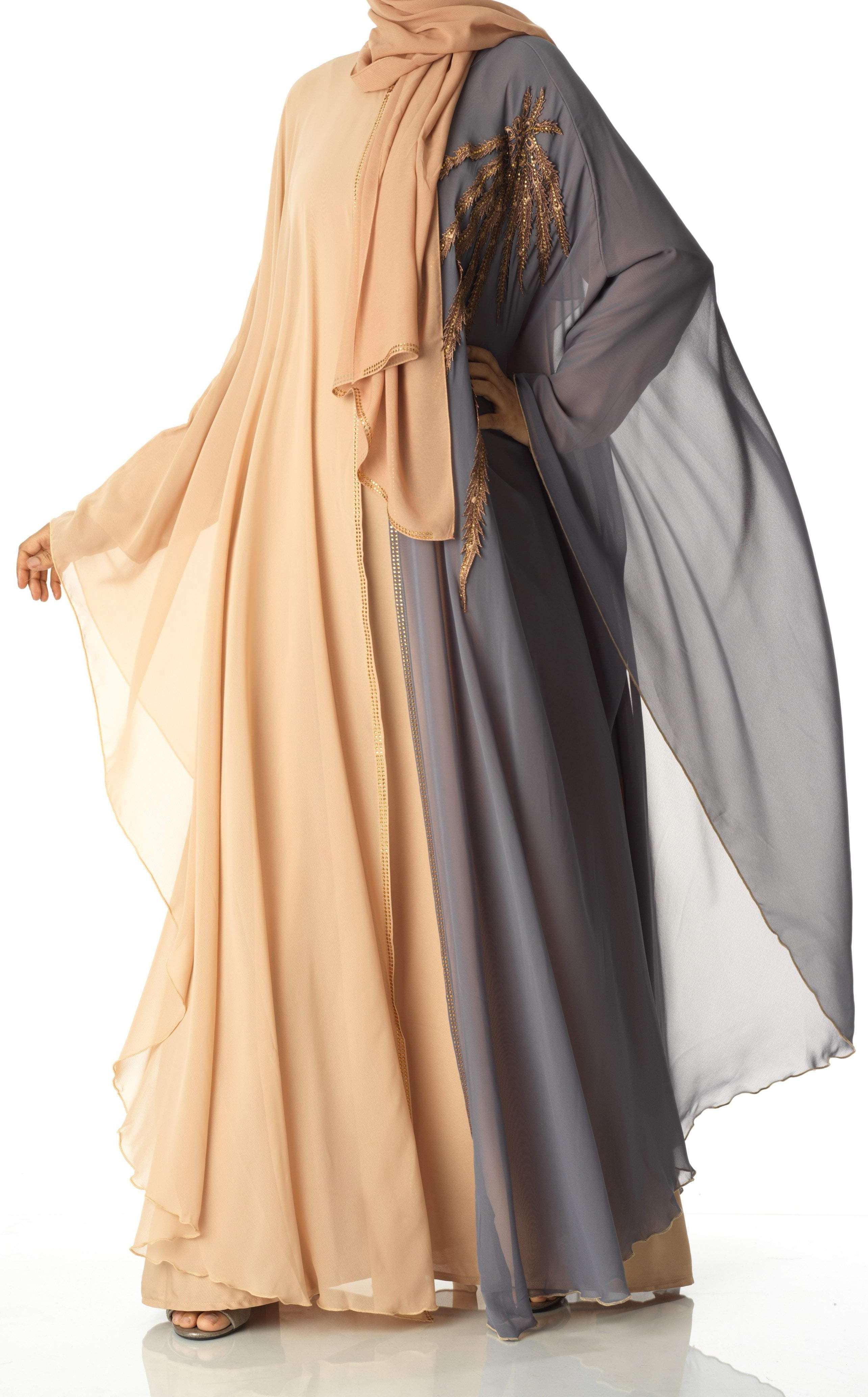 color-Block chiffon butterfly abaya Kabayare