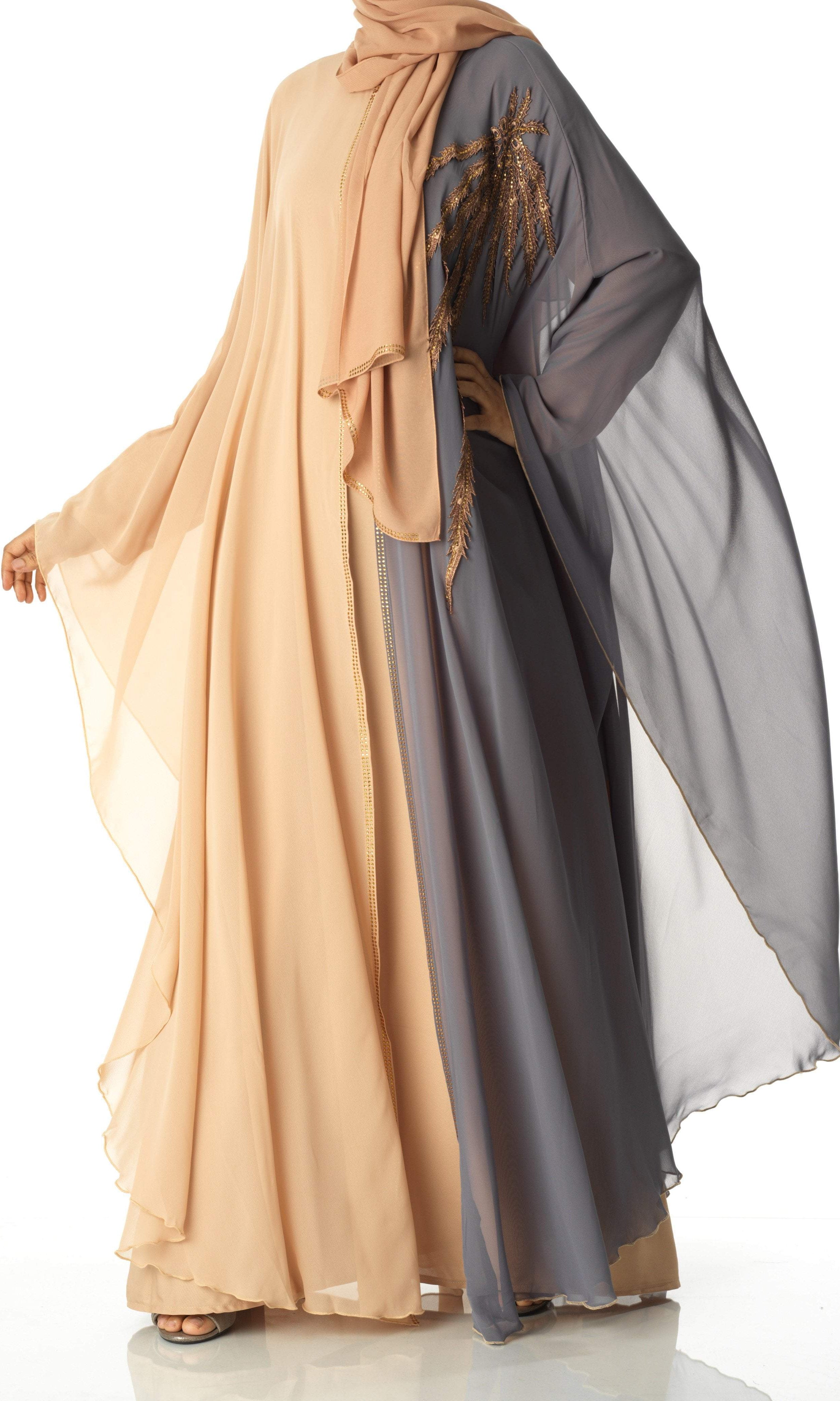 color-Block chiffon butterfly abaya Kabayare
