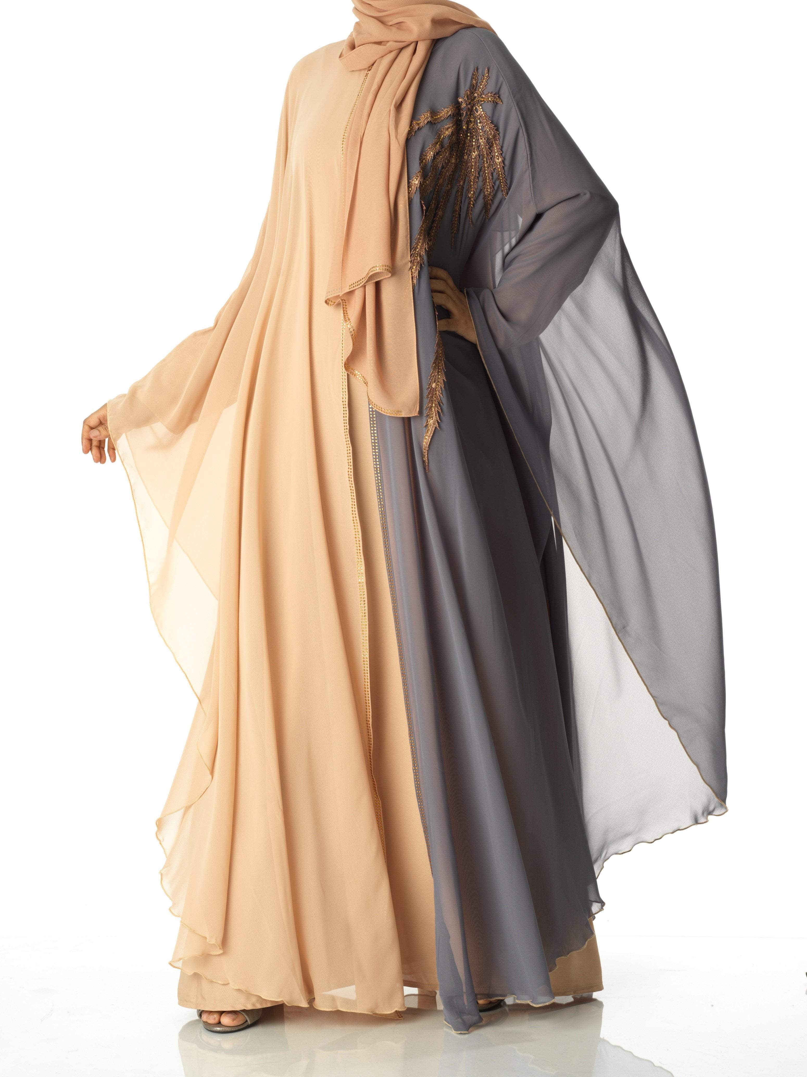 color-Block chiffon butterfly abaya Kabayare