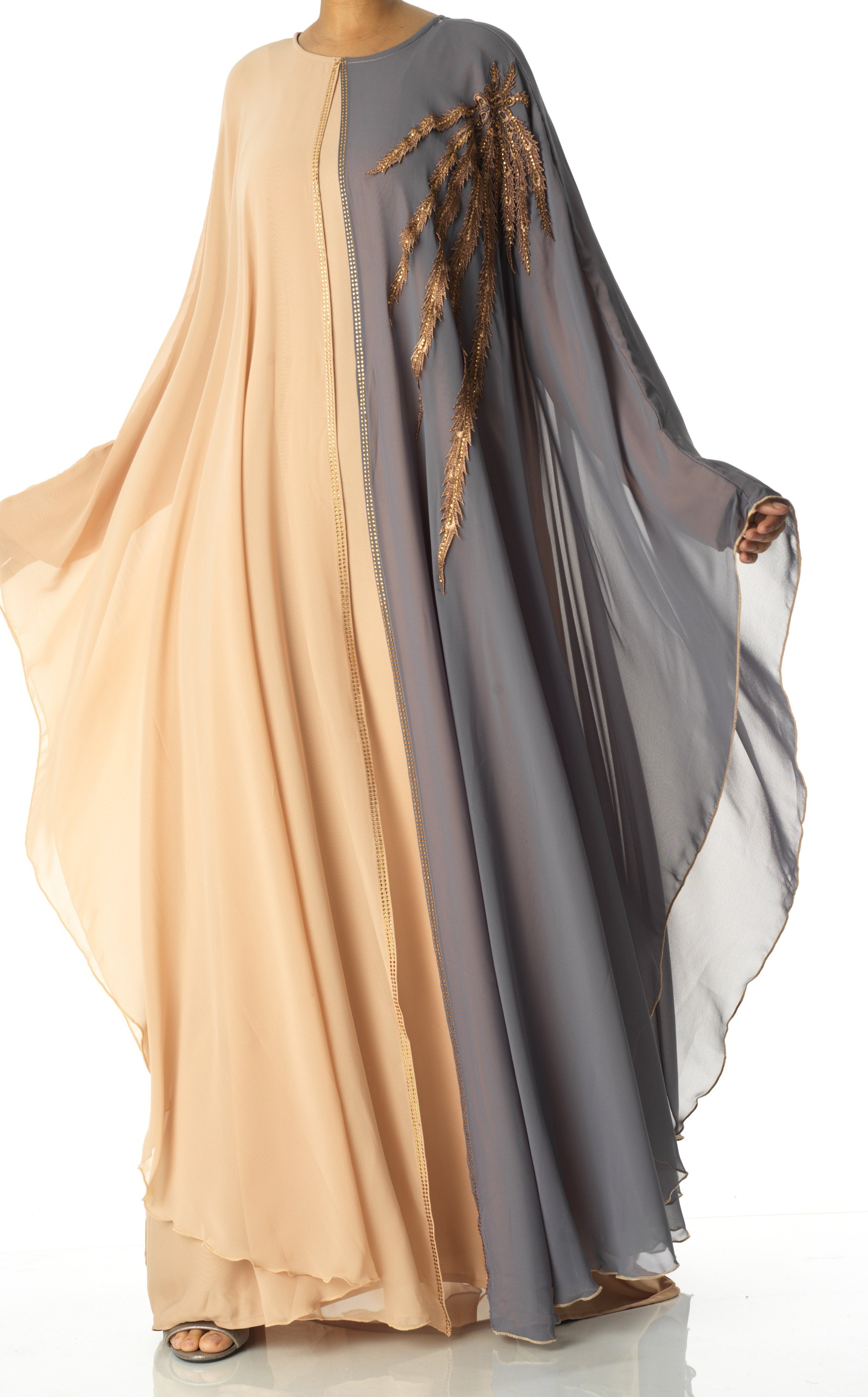 color-Block chiffon butterfly abaya Kabayare