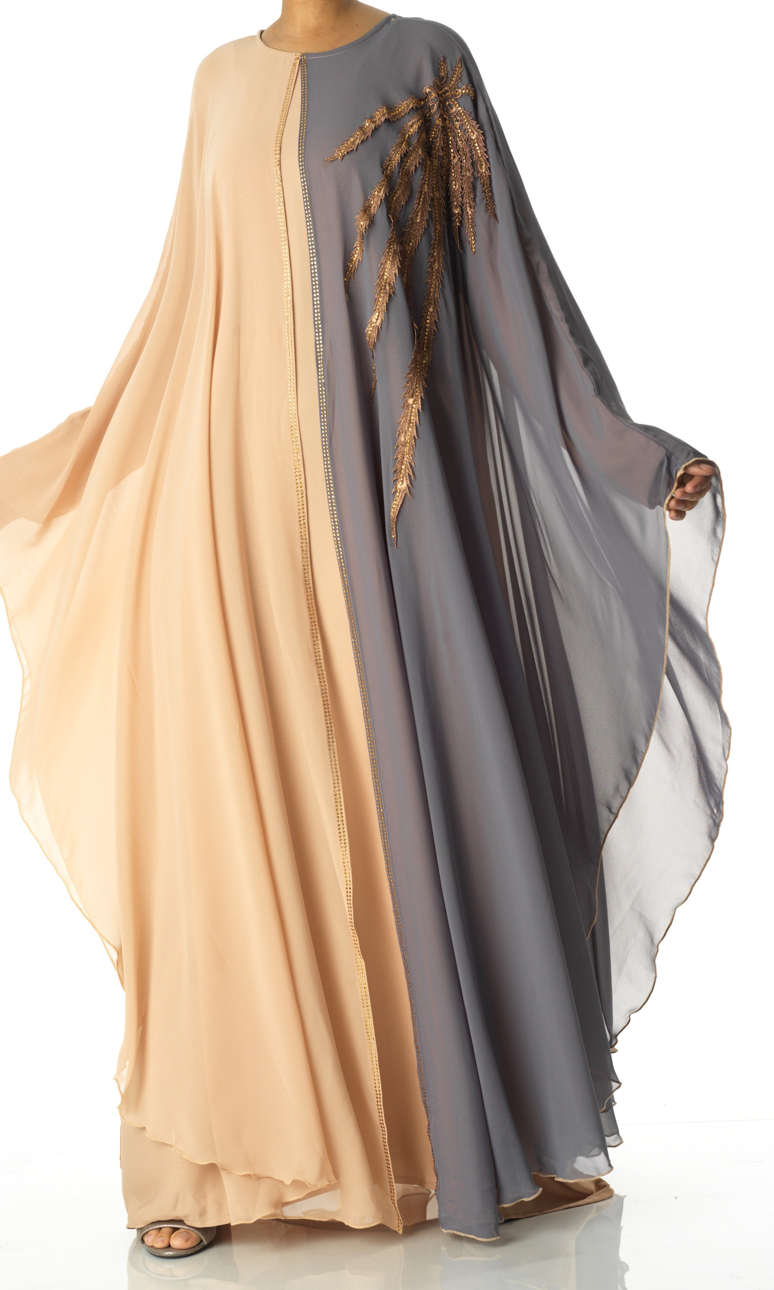 color-Block chiffon butterfly abaya Kabayare
