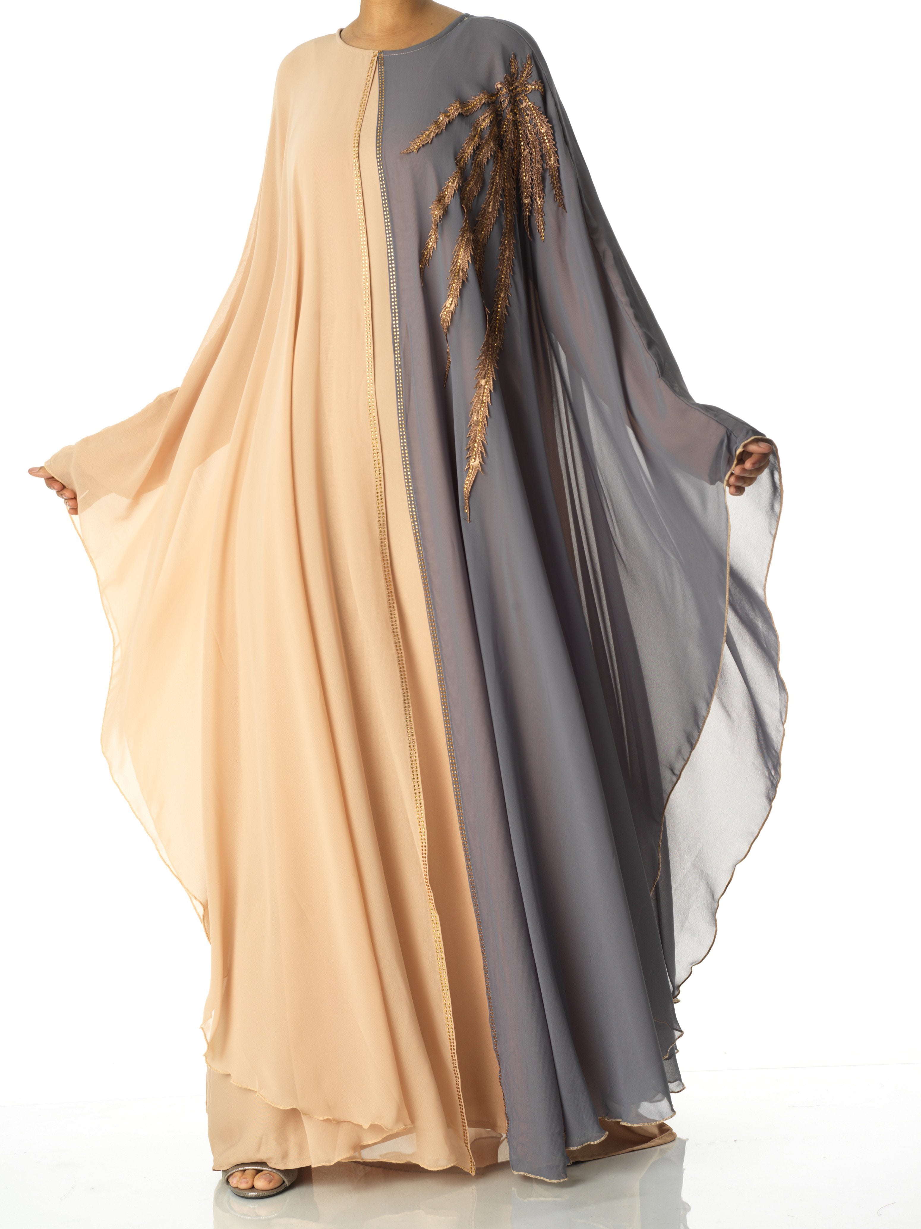 color-Block chiffon butterfly abaya Kabayare