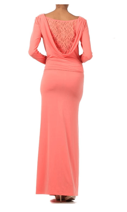 Coral cowl neck Maxi Dress Kabayare