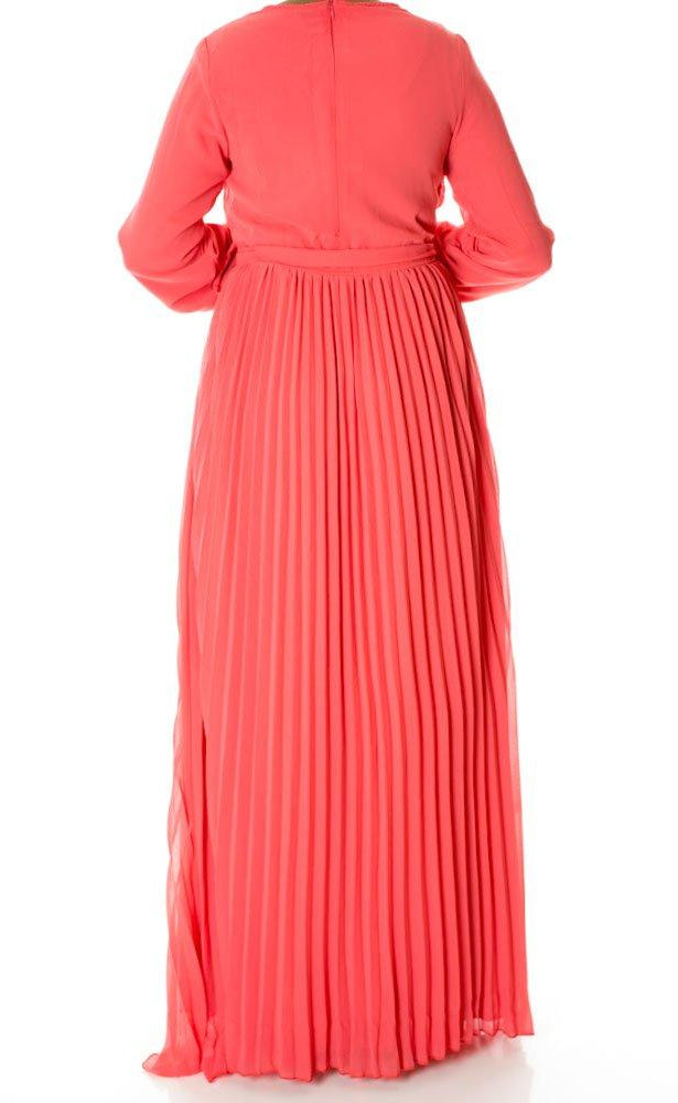 Coral French Pleats Maxi Dress Kabayare