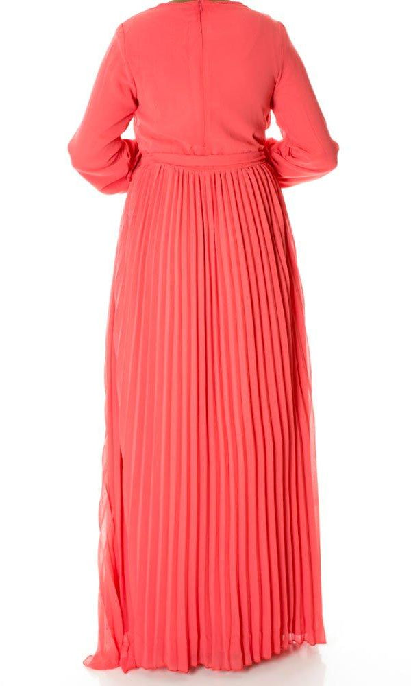 Coral French Pleats Maxi Dress Kabayare