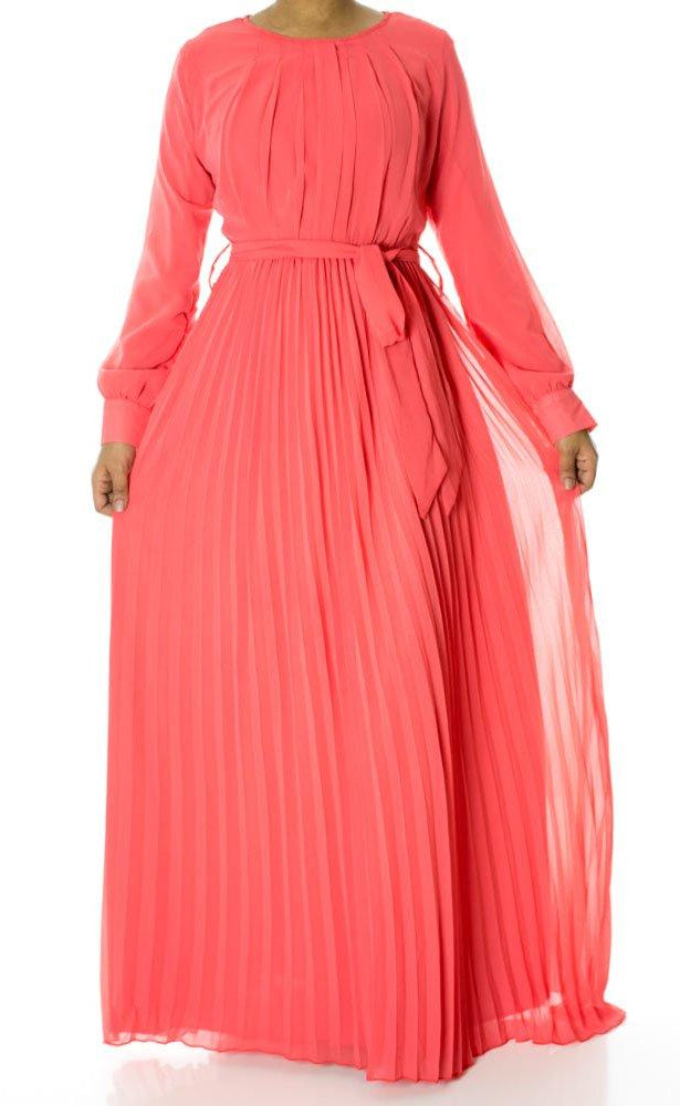 Coral French Pleats Maxi Dress Kabayare