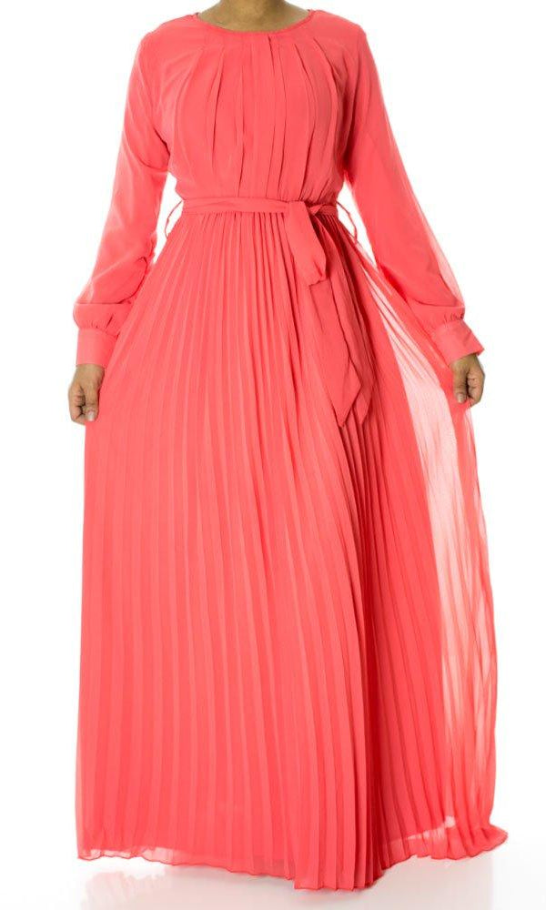Coral French Pleats Maxi Dress Kabayare