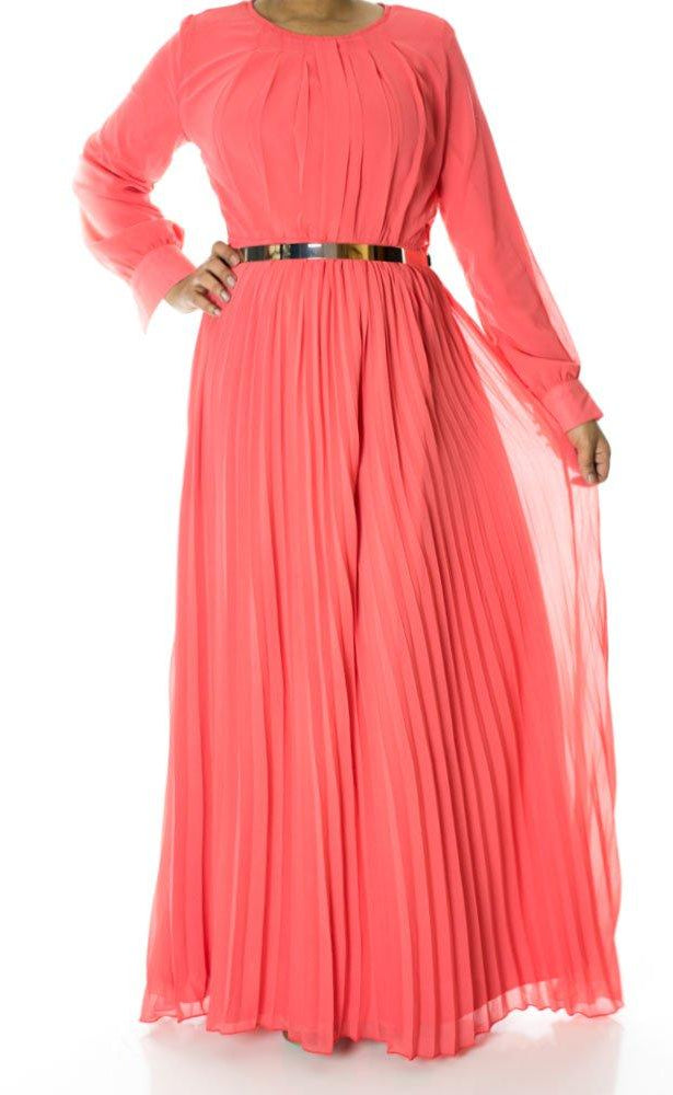 Coral French Pleats Maxi Dress Kabayare