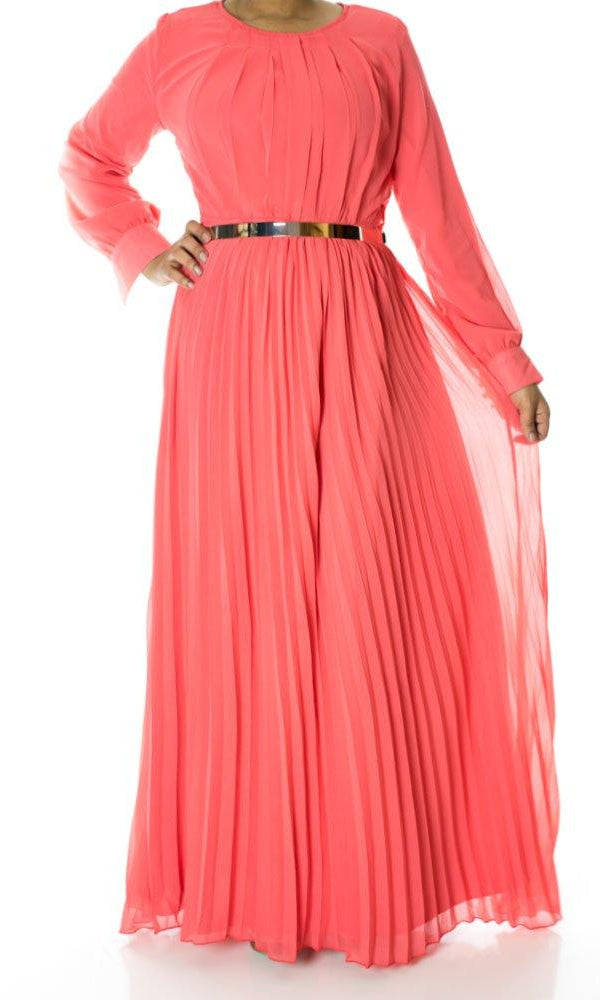 Coral French Pleats Maxi Dress Kabayare