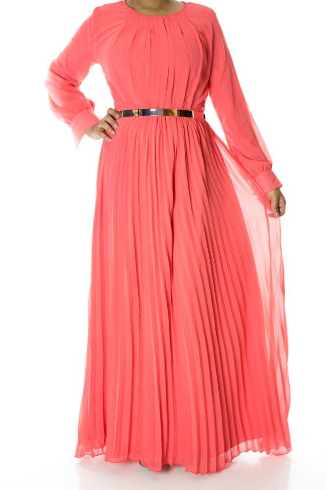 Coral French Pleats Maxi Dress Kabayare