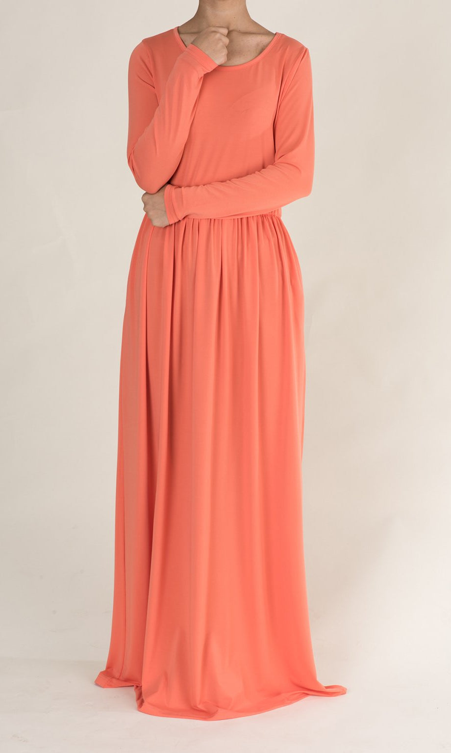 Coral Milk Silk Maxi Dress / Pockets Kabayare