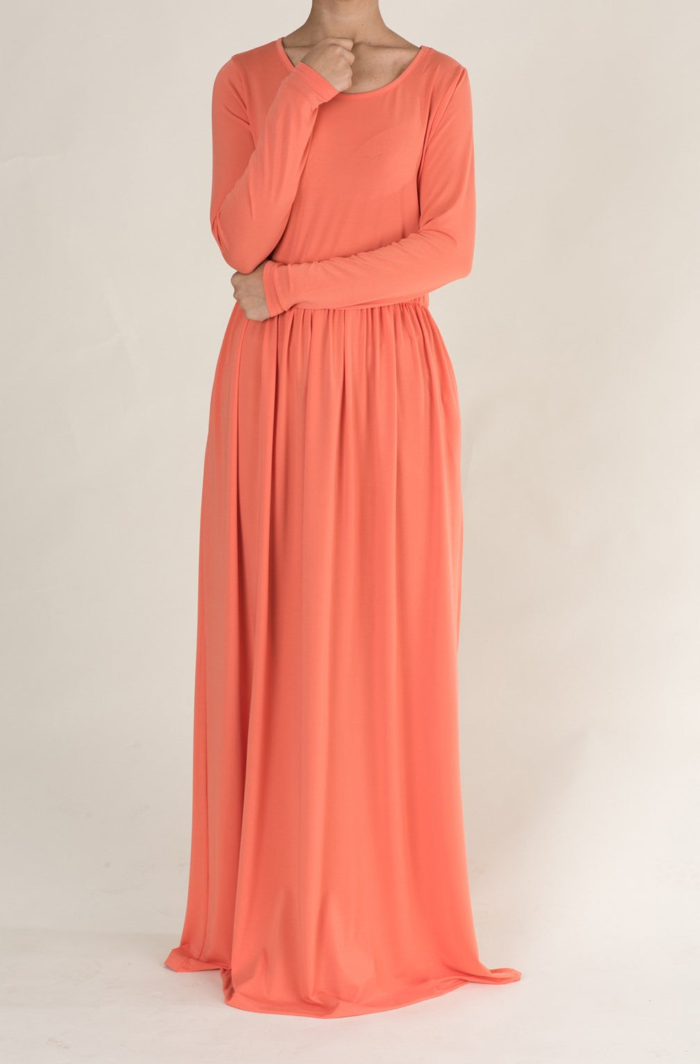 Coral Milk Silk Maxi Dress / Pockets Kabayare