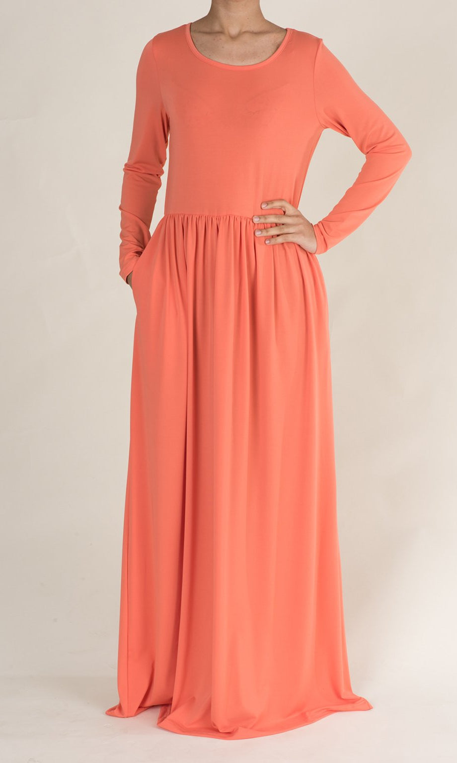 Coral Milk Silk Maxi Dress / Pockets Kabayare