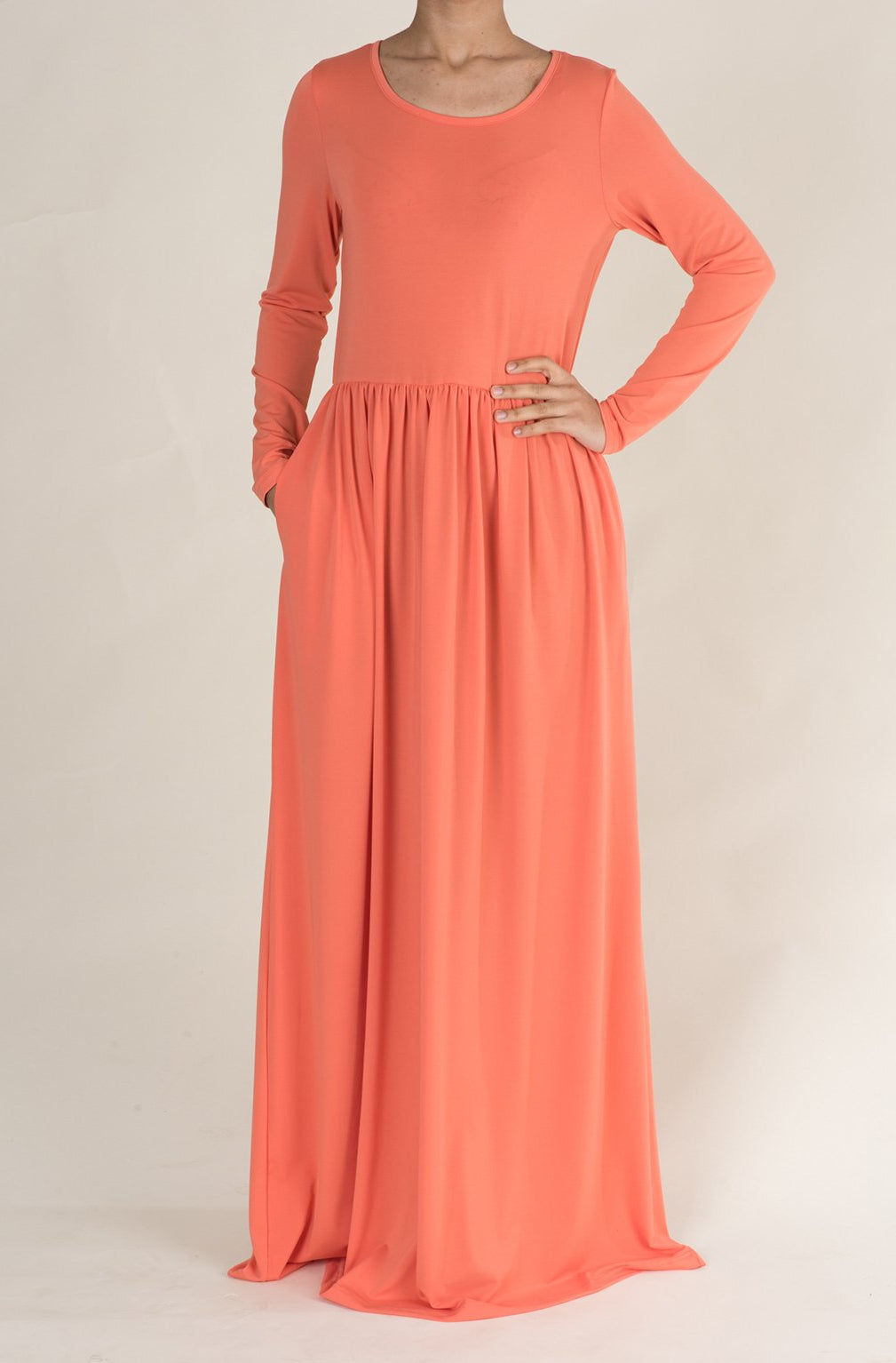 Coral Milk Silk Maxi Dress / Pockets Kabayare