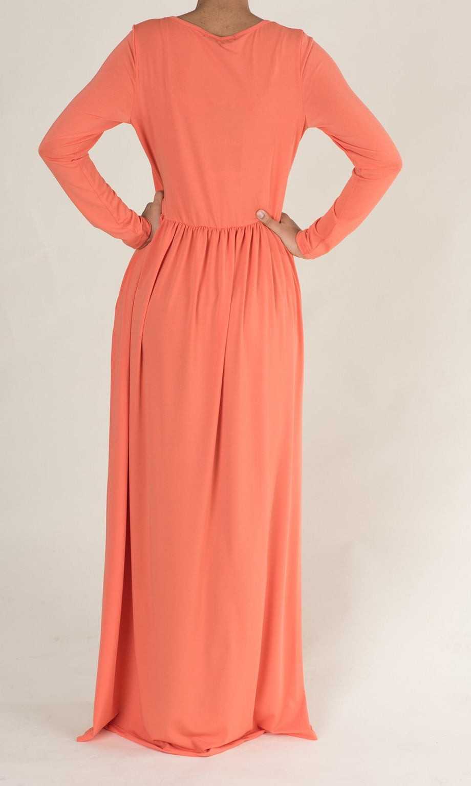 Coral Milk Silk Maxi Dress / Pockets Kabayare