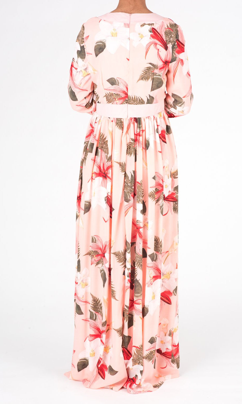 Coral Mixed Media Floral Maxi Dress Kabayare