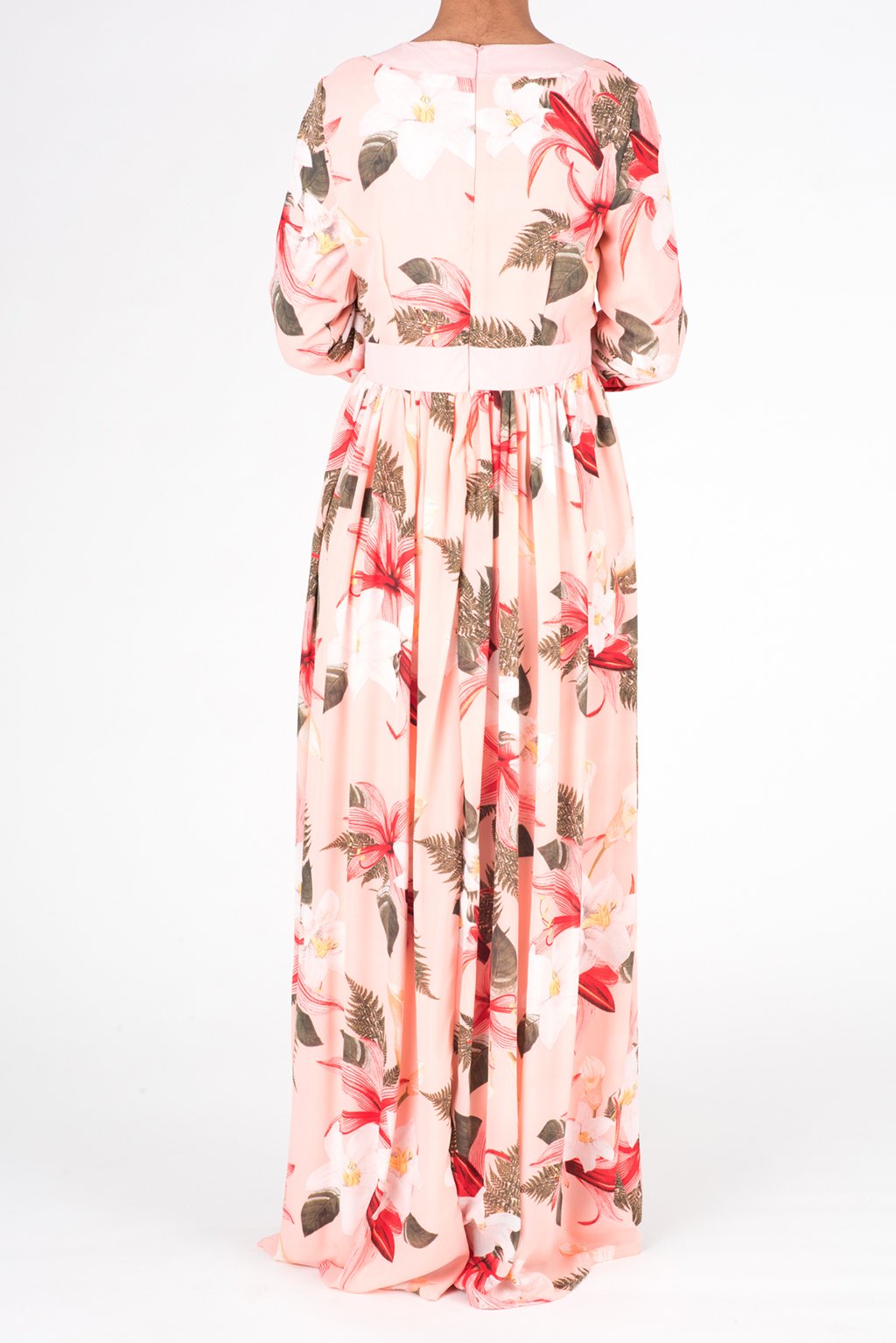 Coral Mixed Media Floral Maxi Dress Kabayare