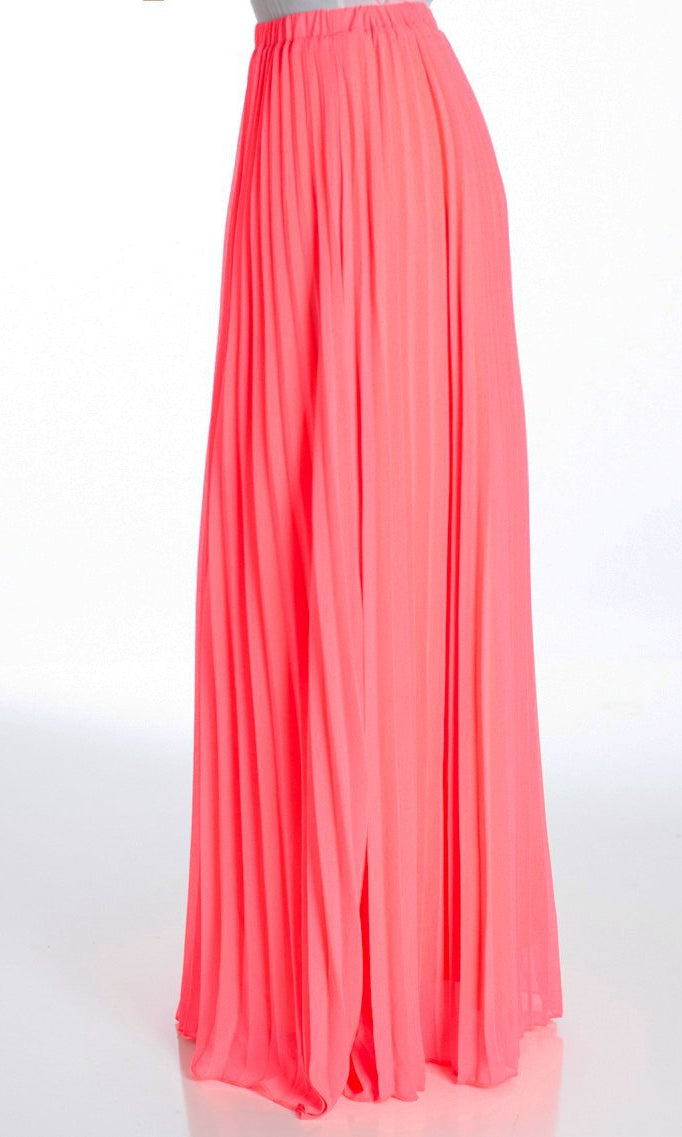 Coral pleated Maxi Skirt Kabayare