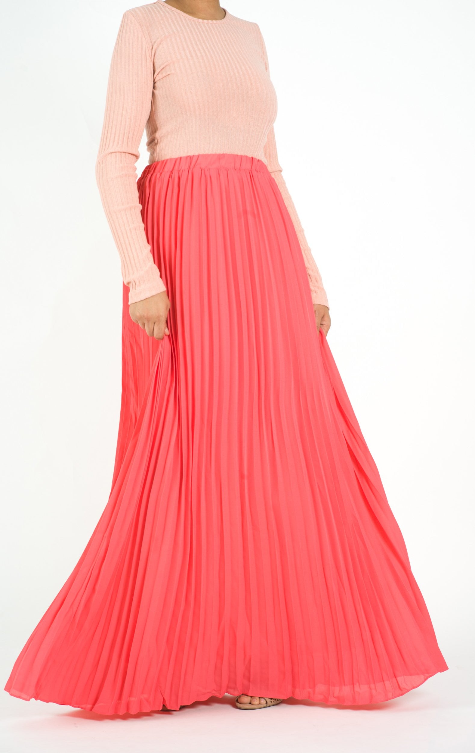 Coral pleated Maxi Skirt Kabayare