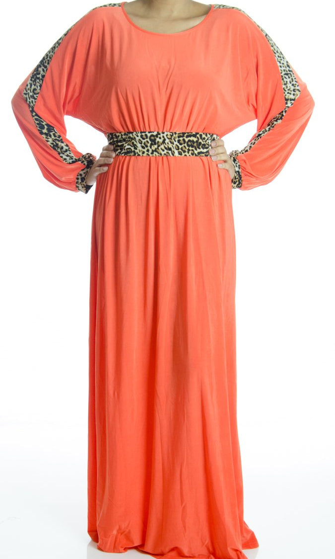 Coral Print Abaya Dress Kabayare