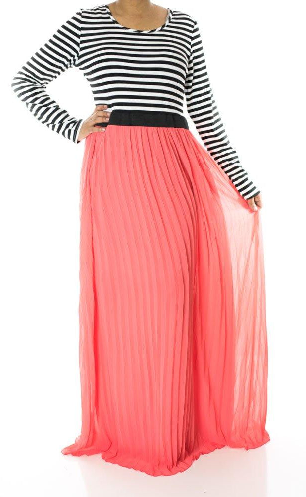Coral Striped Pleated maxi dress Kabayare