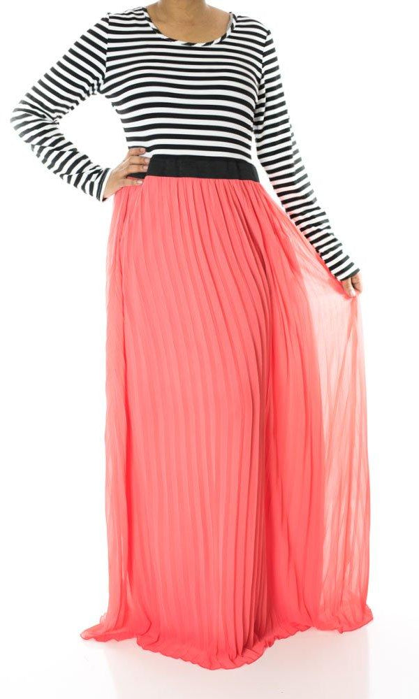 Coral Striped Pleated maxi dress Kabayare