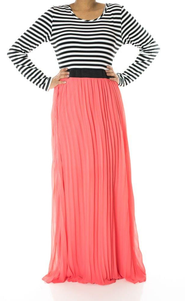Coral Striped Pleated maxi dress Kabayare