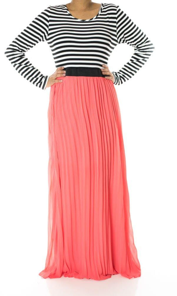 Coral Striped Pleated maxi dress Kabayare