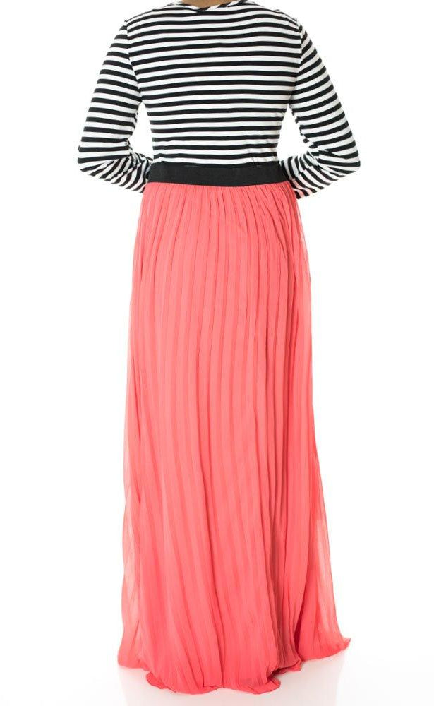 Coral Striped Pleated maxi dress Kabayare