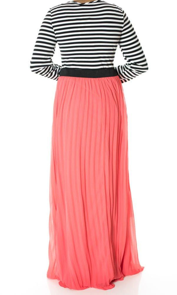 Coral Striped Pleated maxi dress Kabayare
