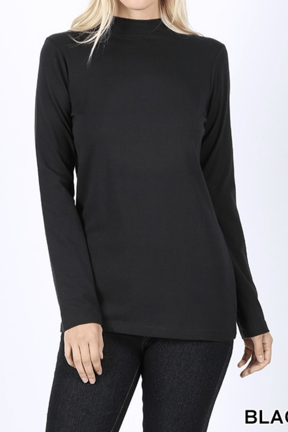 COTTON LONG SLEEVE MOCK NECK TOP Kabayare