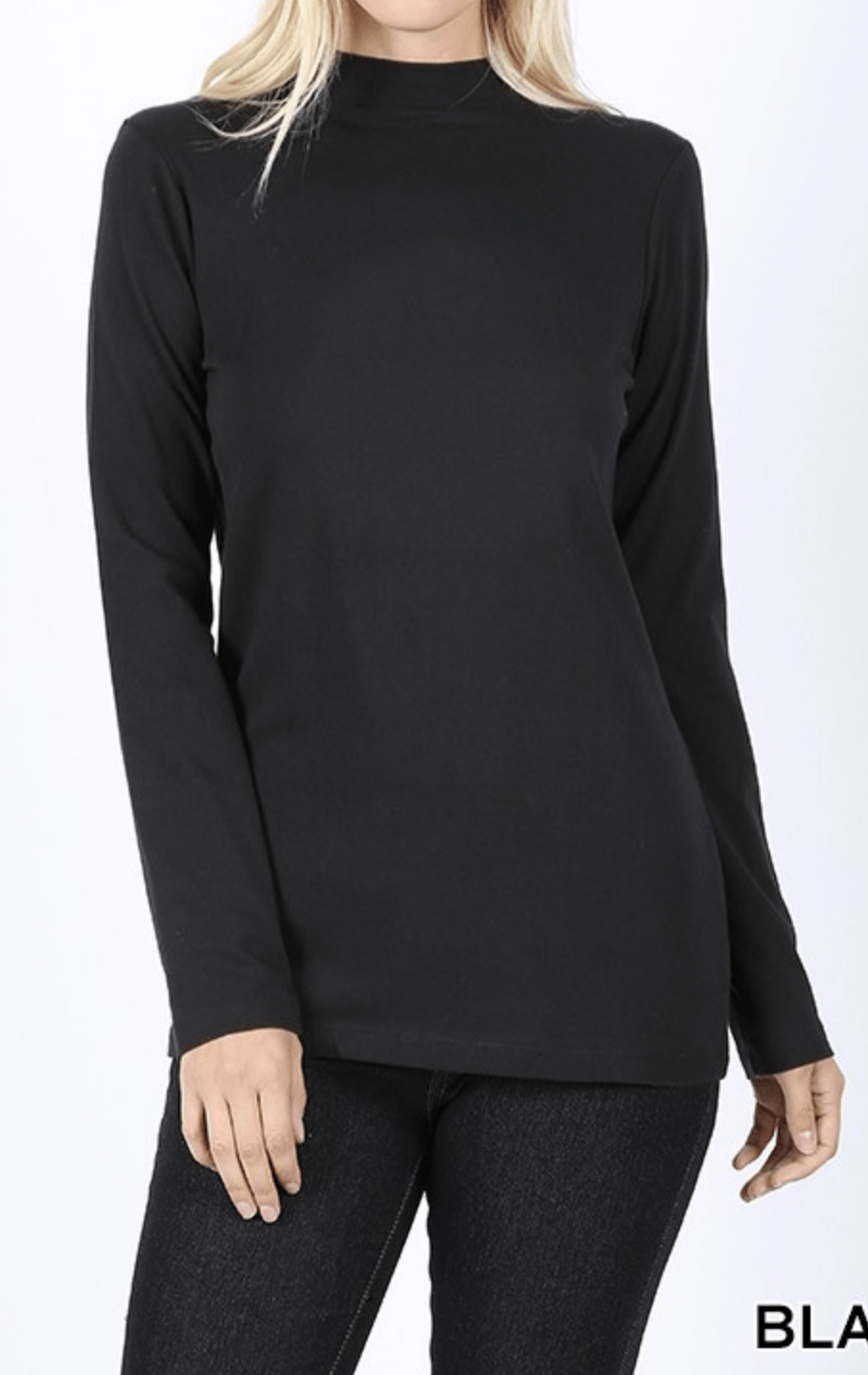COTTON LONG SLEEVE MOCK NECK TOP Kabayare