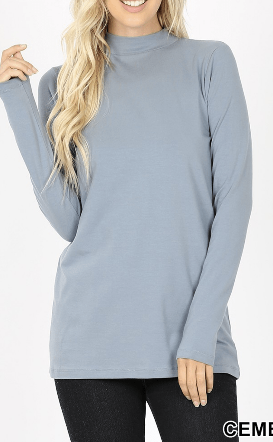 COTTON LONG SLEEVE MOCK NECK TOP Kabayare