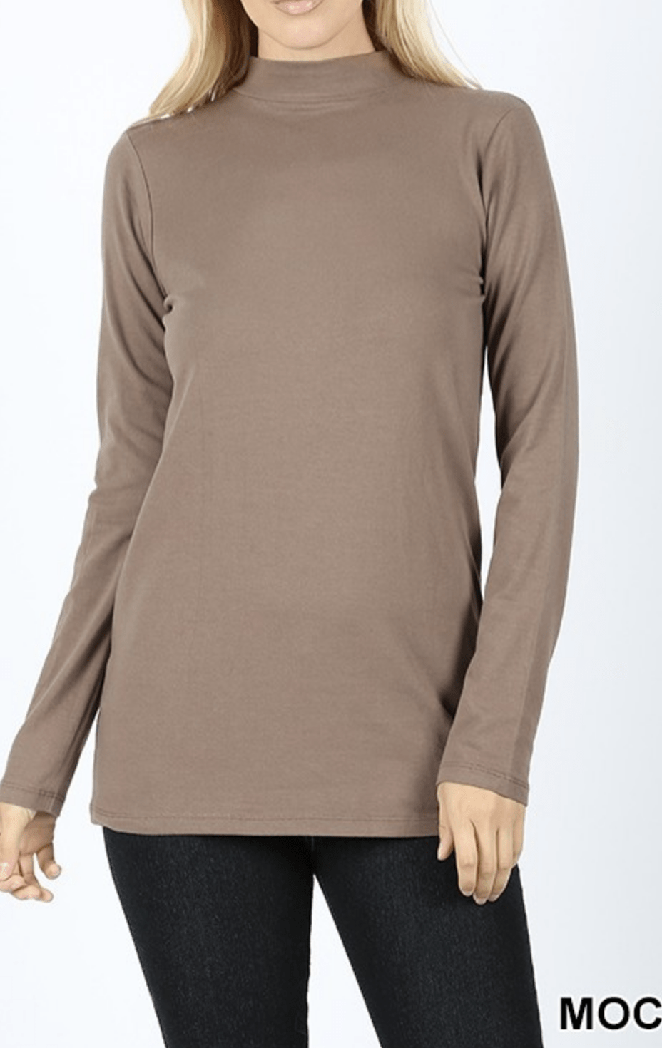 COTTON LONG SLEEVE MOCK NECK TOP Kabayare