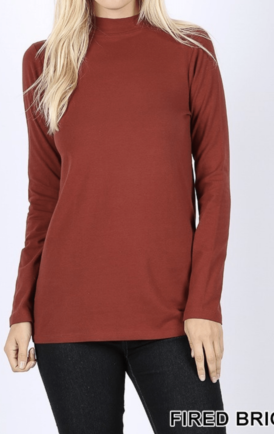 COTTON LONG SLEEVE MOCK NECK TOP Kabayare