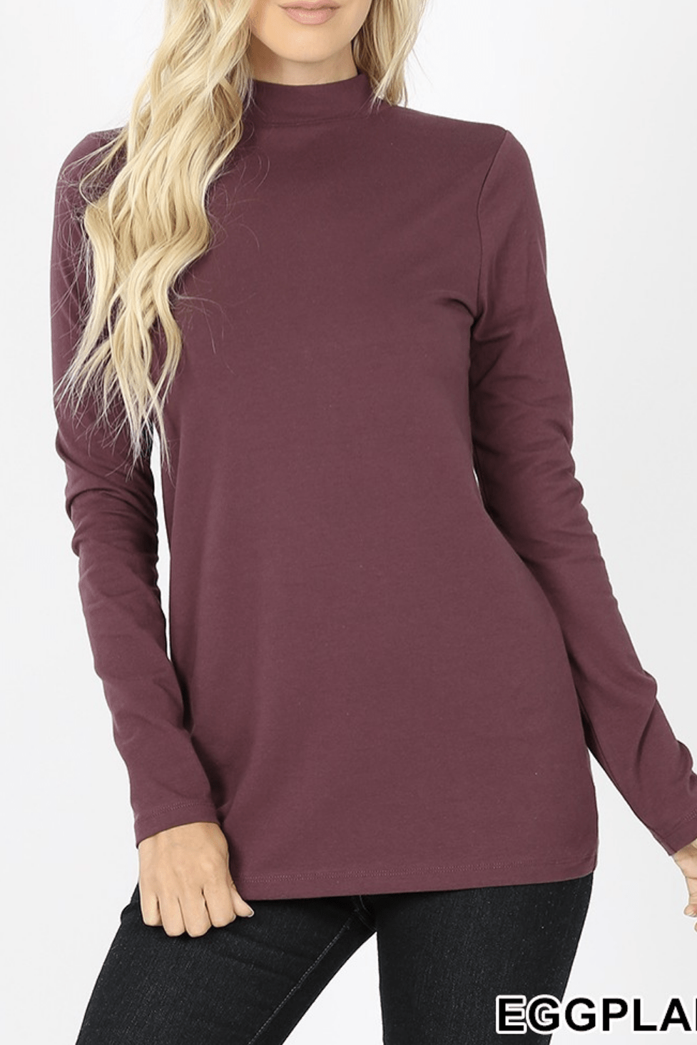 COTTON LONG SLEEVE MOCK NECK TOP Kabayare