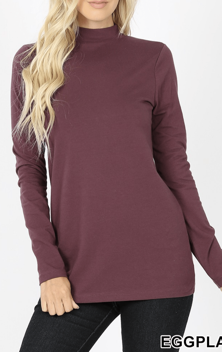COTTON LONG SLEEVE MOCK NECK TOP Kabayare