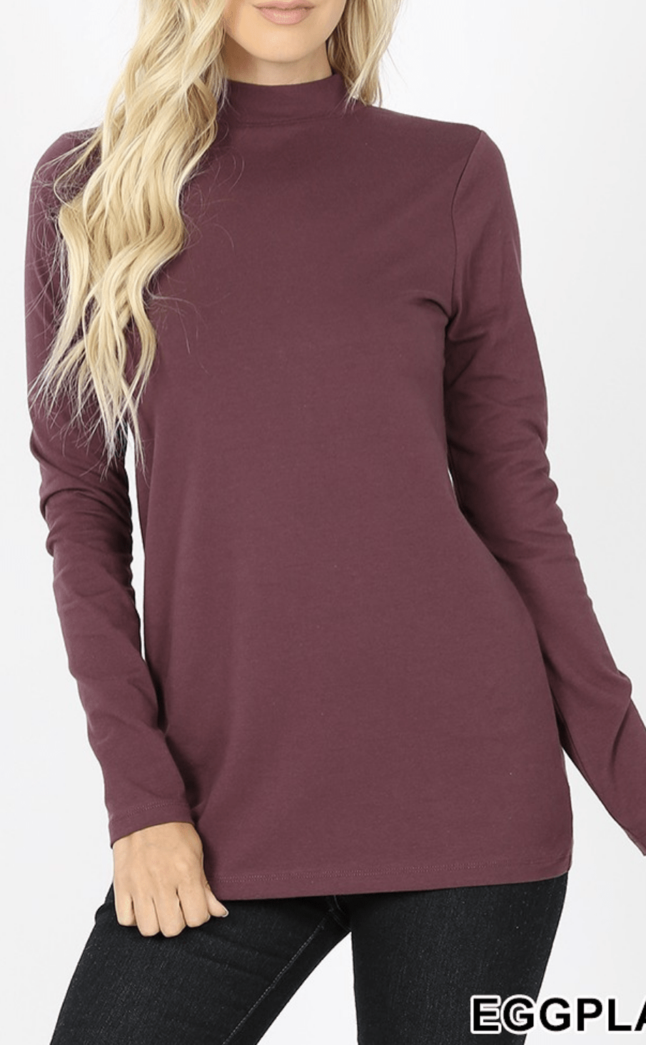 COTTON LONG SLEEVE MOCK NECK TOP Kabayare