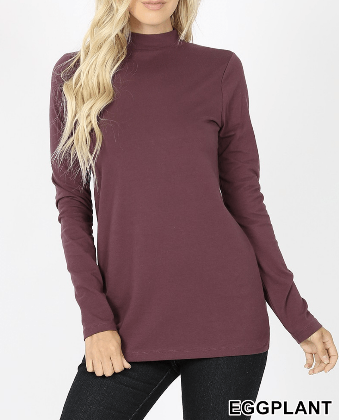 COTTON LONG SLEEVE MOCK NECK TOP Kabayare